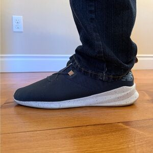 New Balance Men's Black Knit Sneaker with Speckled White Midsole